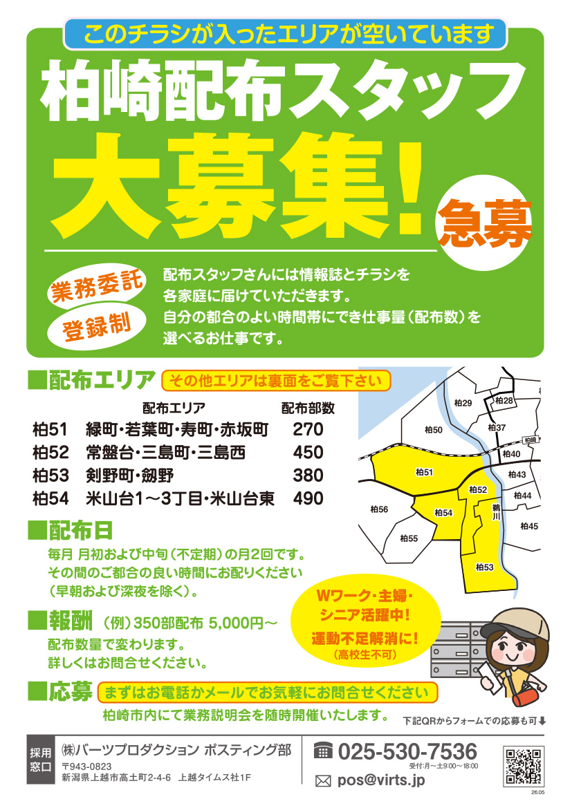 柏崎エリア　ポスティングスタッフ募集