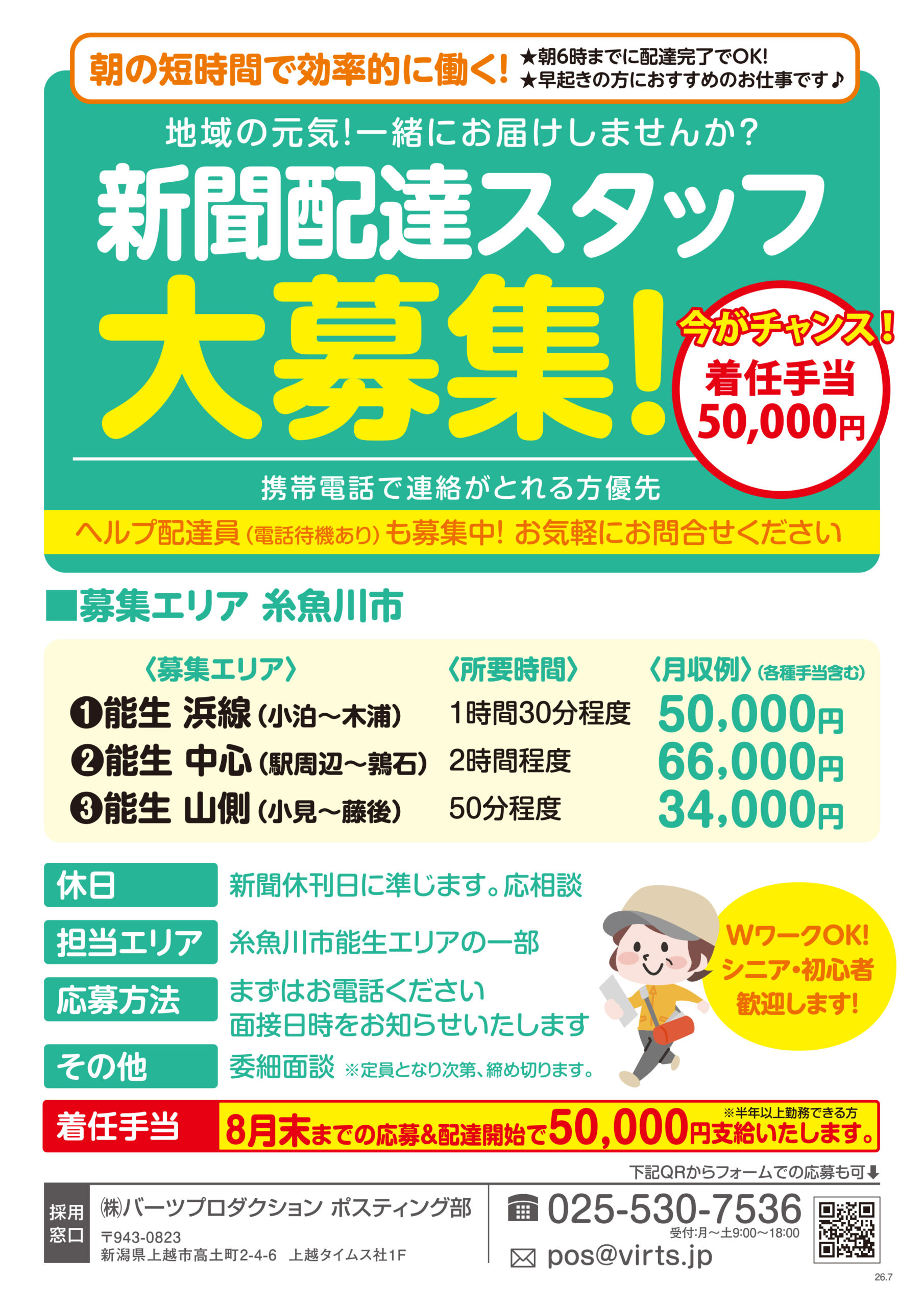 能生エリア 新聞配達スタッフ募集
